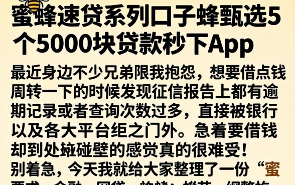蜜蜂速贷系列口子，甄选5个5000块贷款秒下app