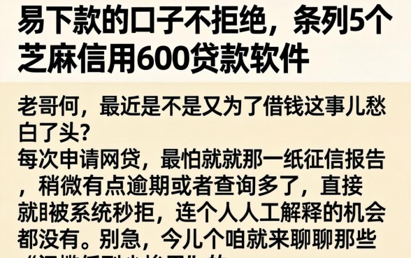 易下款的口子不拒绝，条列5个芝麻信用600贷款软件