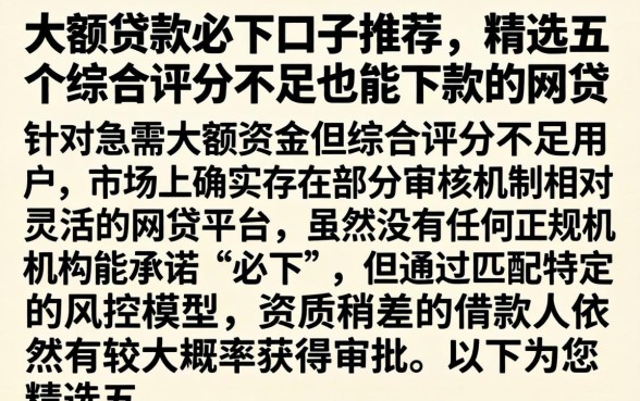 大额贷款必下口子推荐，精选五个综合评分不足也能下款的网贷