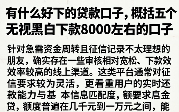 有什么好下的贷款口子，概括五个无视黑白下款8000左右的口子