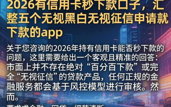 2026有信用卡秒下款的口子，汇整五个无视黑白无视征信申请就下款的app