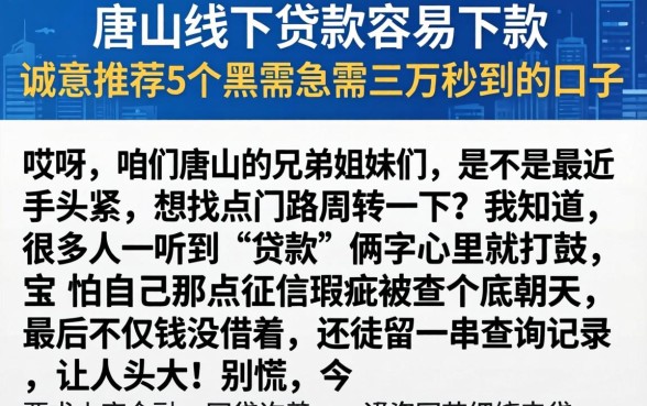 唐山线下贷款容易下款的，诚意推荐5个黑户急需三万秒到的的口子