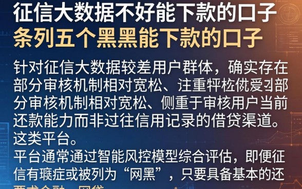 征信大数据不好能下款的口子,条列五个黑户能下款的口子
