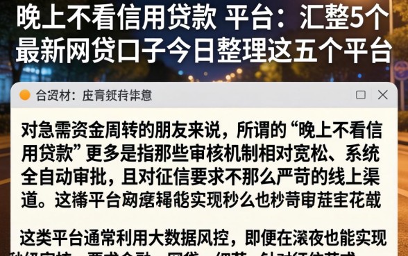 晚上不看信用贷款的平台，汇整5个最新网贷口子今日整理这五个平台
