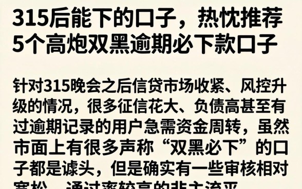 315后能下的口子，热忱推荐5个高炮双黑逾期必下款口子