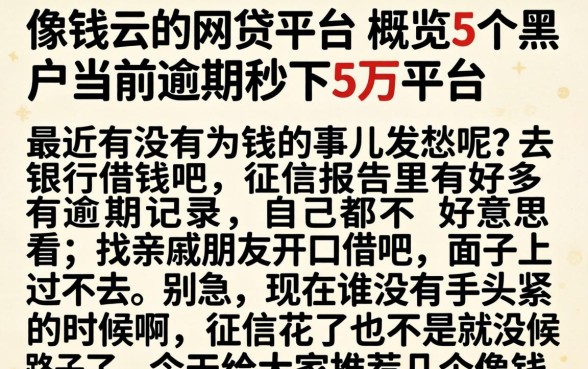 像钱云的网贷平台，概览5个黑户当前逾期秒下5万平台
