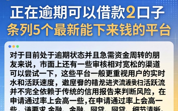 正在逾期可以借款的口子，条列5个最新能下来钱的平台