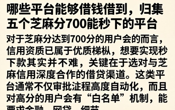 哪些平台能够借钱借到，归集五个芝麻分700能秒下的平台