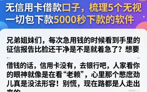 无信用卡借款口子，梳理5个无视一切包下款5000秒下款的软件