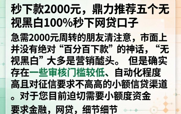 秒下款2000元，鼎力推荐五个无视黑白100%秒下网贷口子