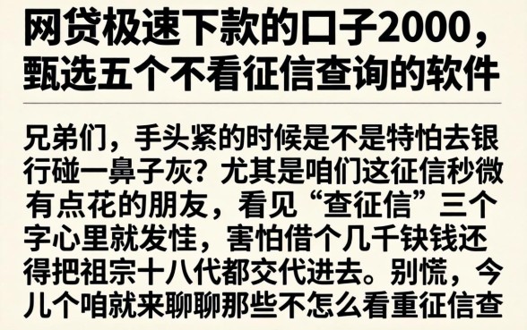 网贷极速下款的口子2000，甄选五个不看征信查询的软件
