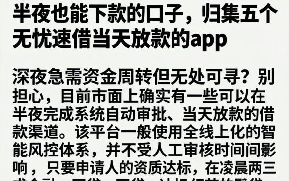 半夜也能下款的口子，归集五个无忧速借当天放款的app