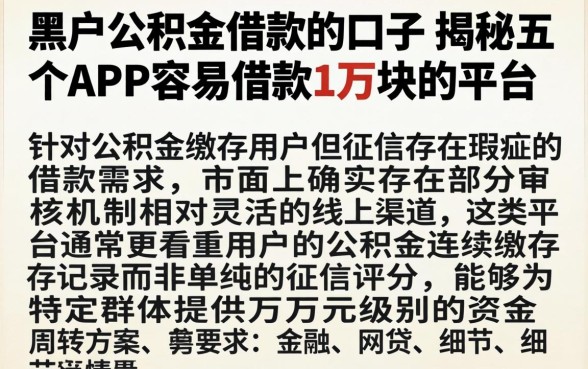 黑户公积金借款的口子，揭秘五个APP容易借款1万块的平台