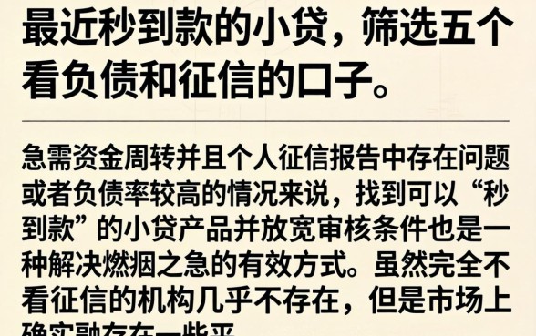 最近秒到款的小贷，筛选五个不看负债和征信的口子