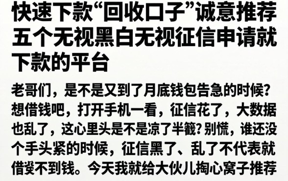 快速下款的回收口子,诚意推荐五个无视黑白无视征信申请就下款的平台