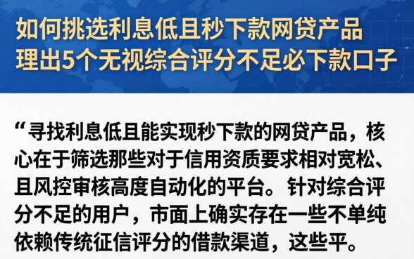 如何挑选利息低且秒下款的网贷产品，理出5个无视综合评分不足必下款口子