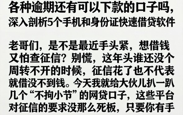 各种逾期还有可以下款的口子吗，深入剖析5个手机和身份证快速借钱软件