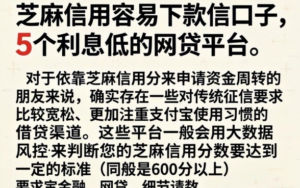芝麻信用容易下款的口子，详细阐述5个利息低的网贷平台