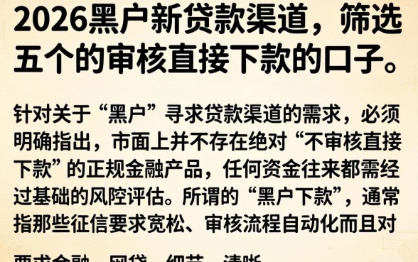2026黑户新贷款渠道，筛选五个不审核直接下款的口子