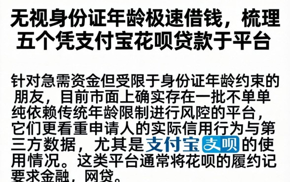 无视身份证年龄极速借钱，梳理五个凭支付宝花呗贷款的平台