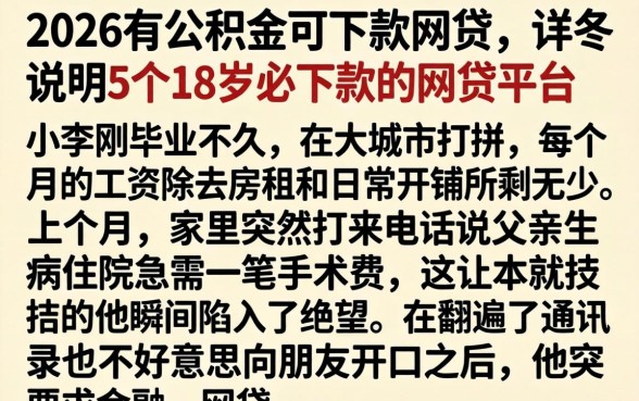 2026有公积金可下款网贷，详尽说明5个18岁必下款的网贷平台