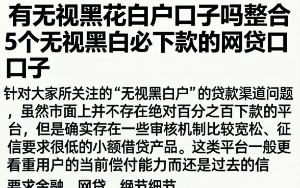 有无视黑花白户的口子吗，整合5个无视黑白必下款的网贷口子