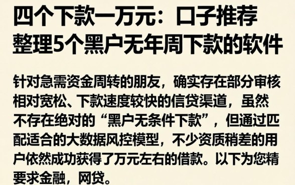 四个下款一万元的口子推荐，整理5个黑户无条件下款的软件