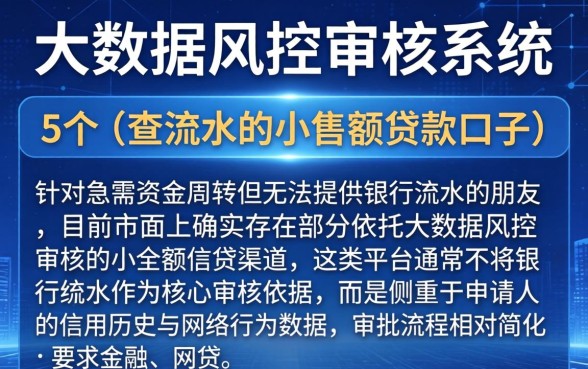 大数据风控审核系统，详尽说明5个不查流水的小额度贷款口子
