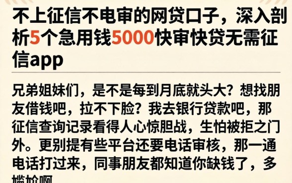 不上征信不电审的网贷口子，深入剖析5个急用钱5000快审快贷无需征信app