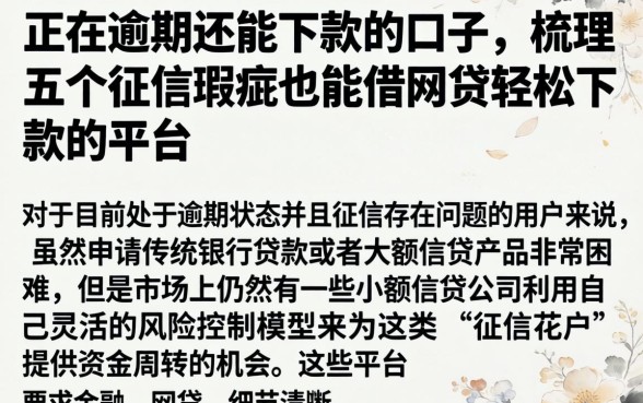 正在逾期还能下款的口子，梳理五个征信瑕疵也能借网贷轻松下款的平台