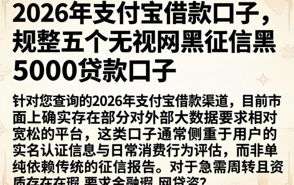 2026年支付宝借款口子，规整五个无视网黑征信黑5000贷款口子