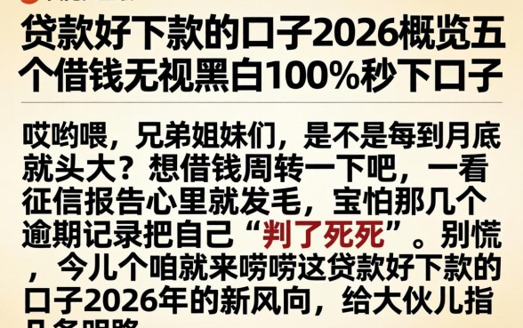 贷款好下款的口子2026，概览五个借钱无视黑白100%秒下口子