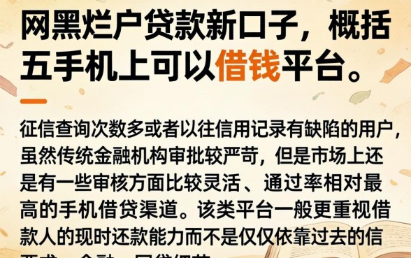 网黑烂户贷款新口子，概括五个手机上可以借钱的平台