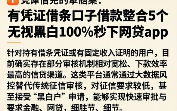 有凭证借条口子借款，整合5个无视黑白100%秒下网贷app