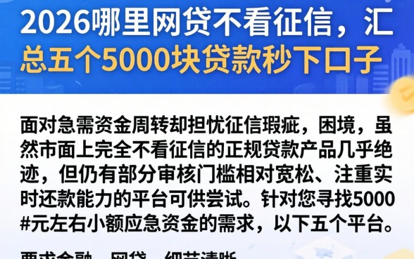2026哪里网贷不看征信，汇总五个5000块贷款秒下口子