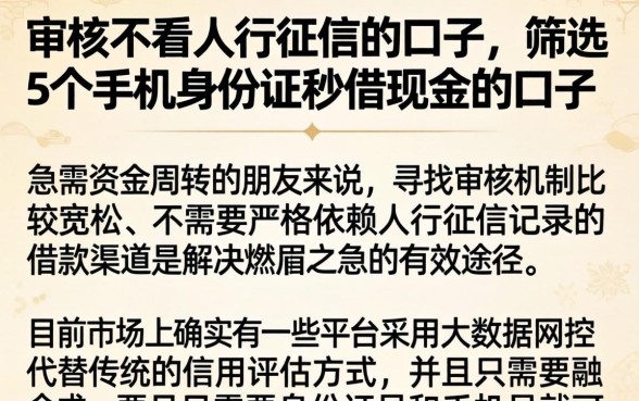 审核不看人行征信的口子，筛选5个手机身份证秒借现金的口子