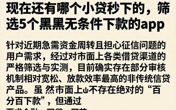 现在还有哪个小贷秒下的，筛选5个黑户无条件下款的app