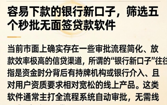 容易下款的银行新口子，筛选五个秒批无面签贷款软件