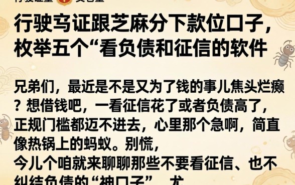 行驶证跟芝麻分下款的口子，枚举五个不看负债和征信的软件