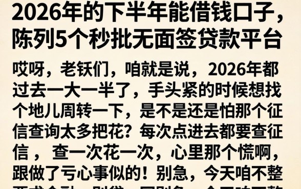 2026年的下半年能借钱的口子，陈列5个秒批无面签贷款平台