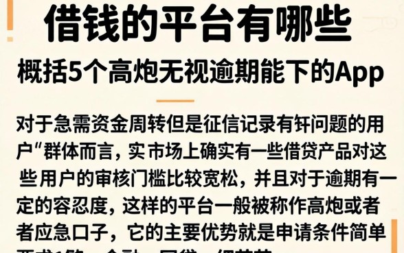 借钱的平台有哪些，概括5个高炮无视逾期能下的app