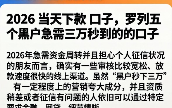 2026当天下款的口子，罗列五个黑户急需三万秒到的的口子