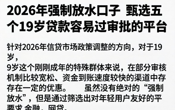2026年强制放水口子，甄选五个19岁贷款容易过审批的平台