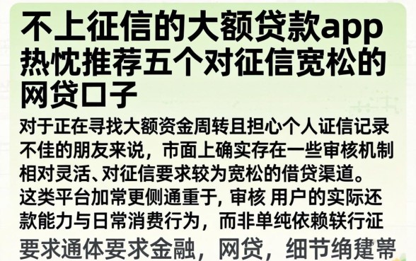 不上征信的大额贷款app，热忱推荐五个对征信宽松的网贷口子