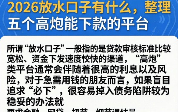 2026放水口子有什么，整理五个高炮能下款的平台