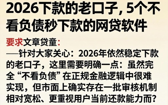 2026下款的老口子，详细阐述5个不看负债秒下款的网贷软件