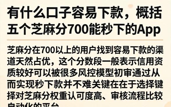 有什么口子容易下款，概括五个芝麻分700能秒下的app