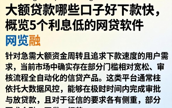大额贷款哪些口子好下款快，概览5个利息低的网贷软件