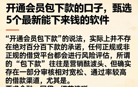 开通会员包下款的口子，甄选5个最新能下来钱的软件