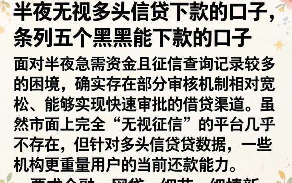 半夜无视多头信贷下款的口子，条列五个黑户能下款的口子